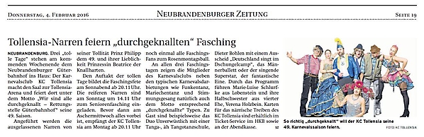 KC Tollensia im Blickfeld der Presse