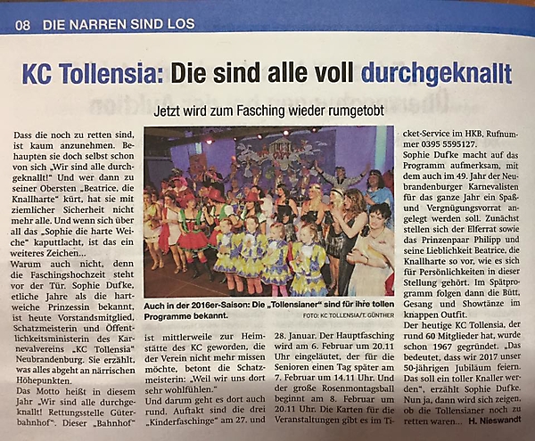 KC Tollensia im Blickfeld der Presse