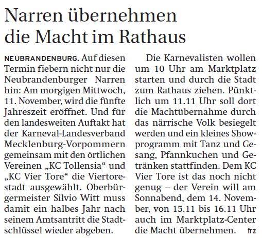 KC Tollensia im Blickfeld der Presse